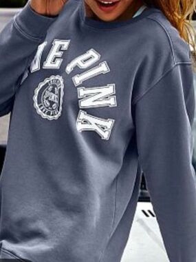 PINK Victoria's Secret Slate Blue Crewneck Sweatshirt with White Logo